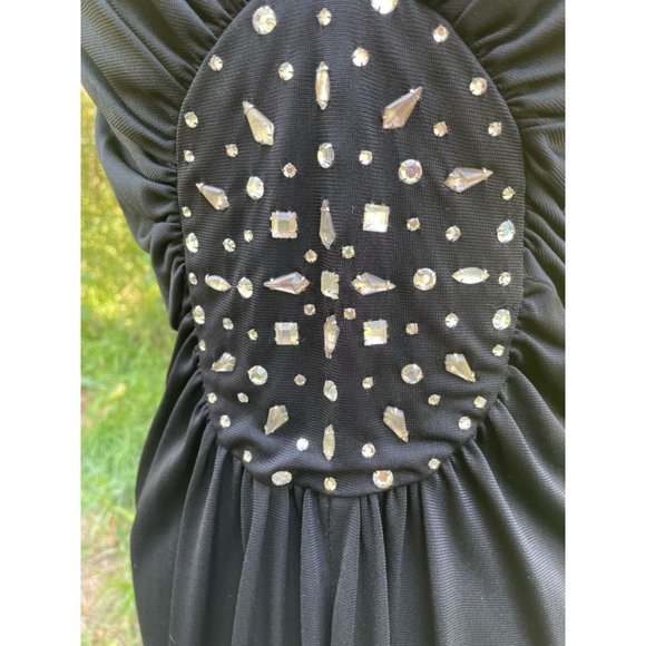 Vintage 1970s Slinky Black Dress With Glass Rhinestones S/M - Picture 4 of 16